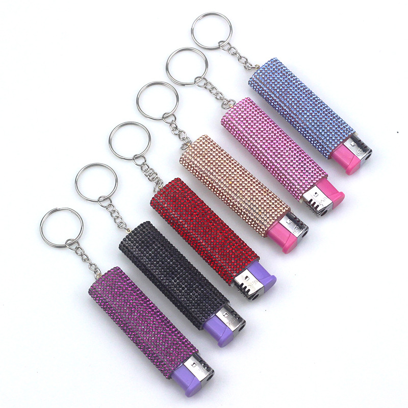 10ml Diamond Inlaid Lighter Small Beautiful Color Portable Press Spray - Premium self defense keychain set for women's personal safety. Features OC pepper spray and Compact size.