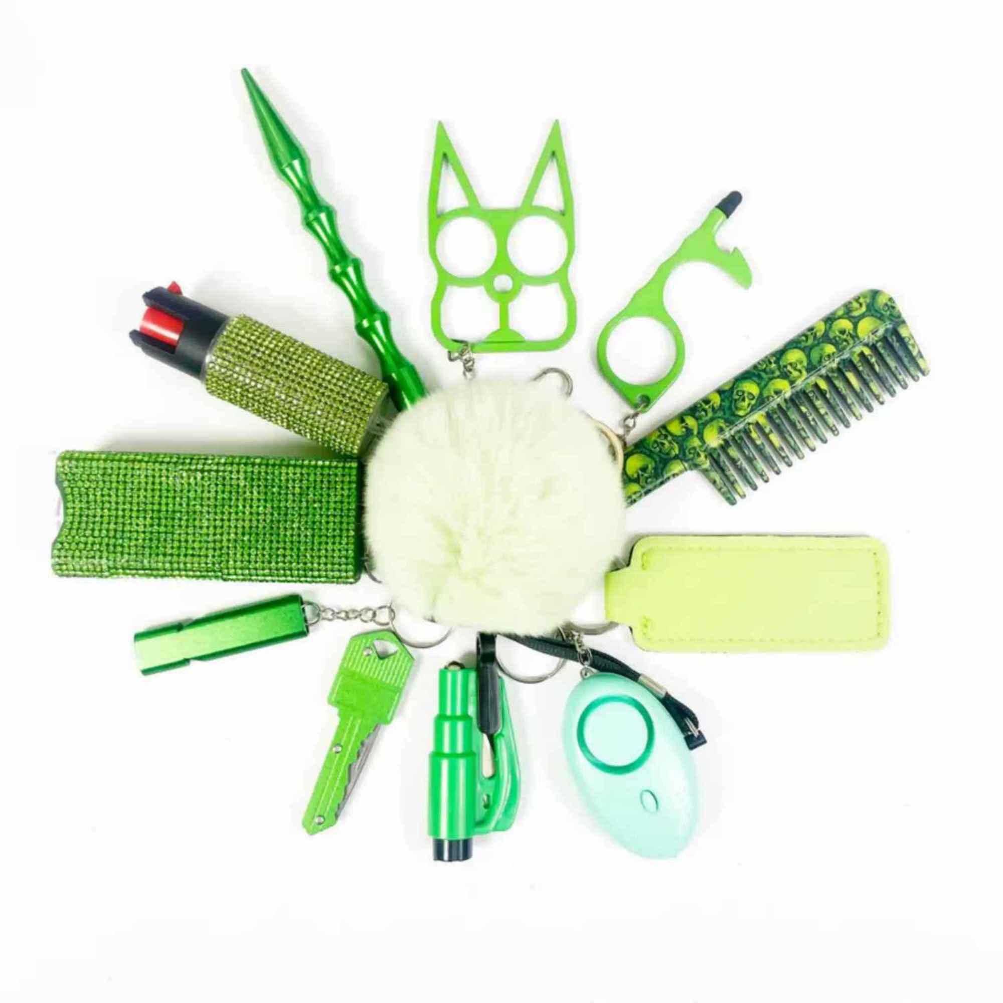 12PCS Safety Keychain Set - Premium self defense keychain set for women's personal safety. Features 12-piece comprehensive set and Multiple defense tools.