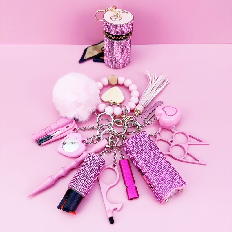 13 Piece Bead Bracelet Self-defense Key Kit - Premium self defense keychain set for women's personal safety. Features 13-piece comprehensive set and Keychain attachment.