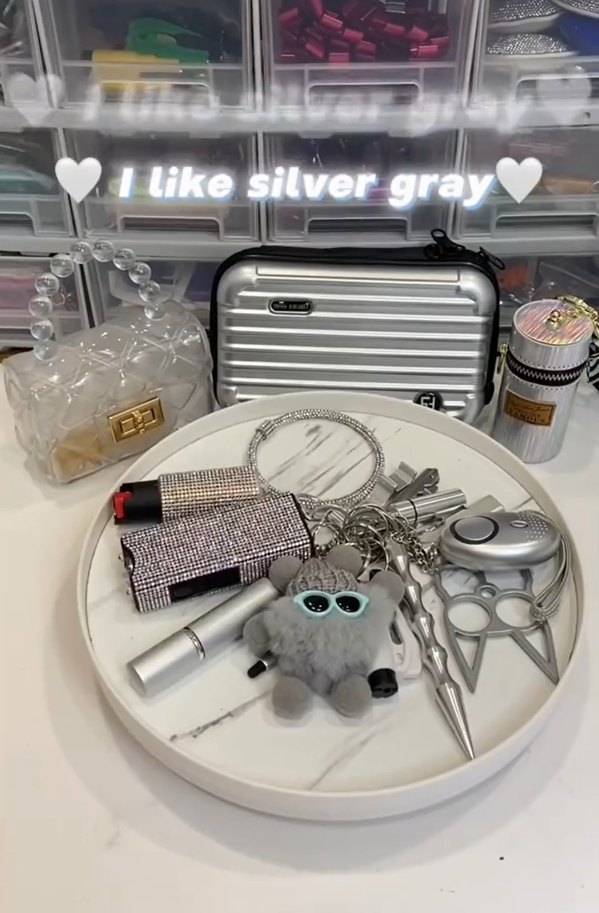 16-piece Silver Gray Keychain Set - Premium self defense keychain set for women's personal safety. Features Multiple defense tools and Comprehensive protection.