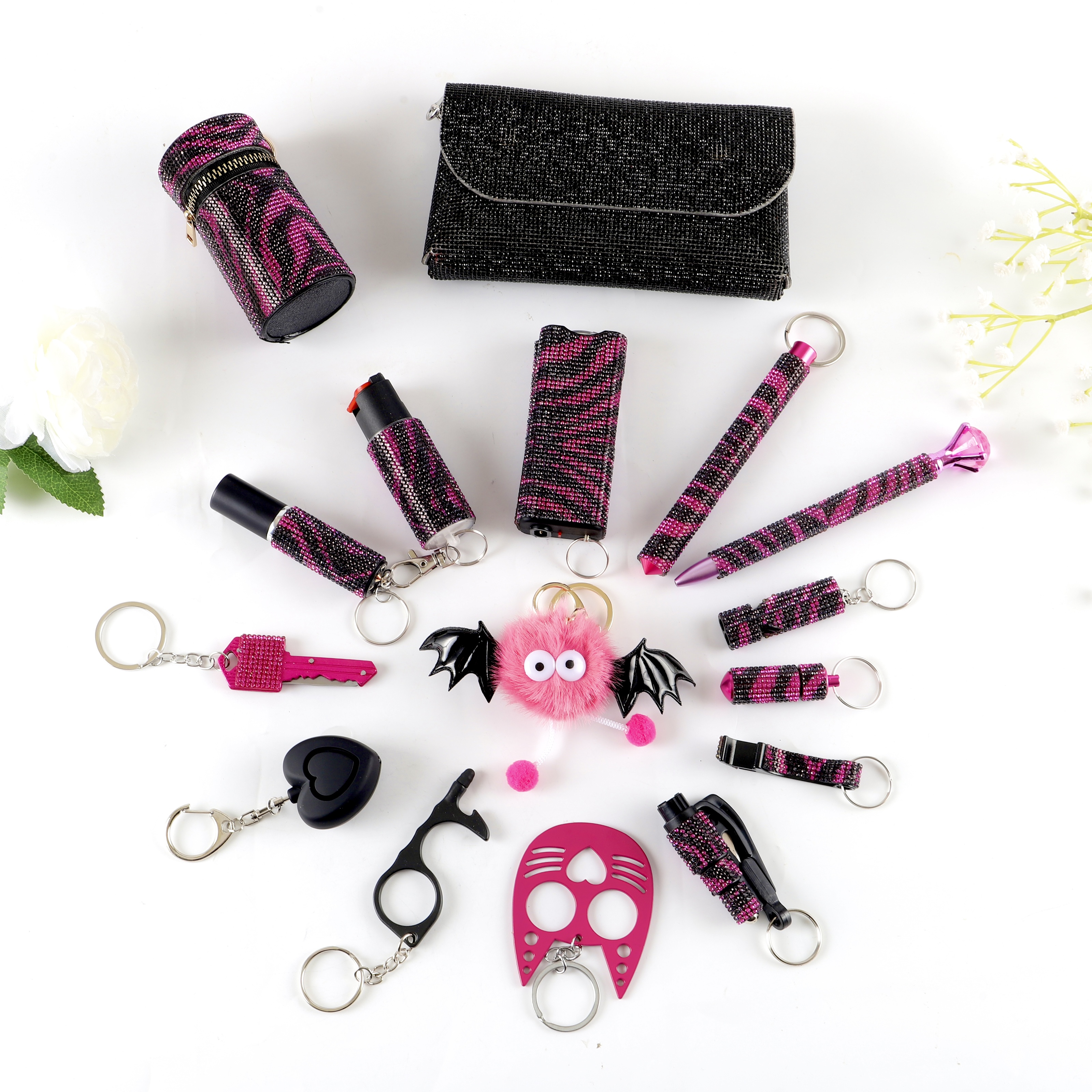 16PCS Zebra Set - Premium self defense keychain set for women's personal safety. Features 16-piece comprehensive set and Multiple defense tools.