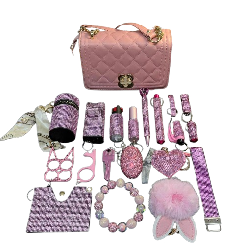 20 PCS  Diamond Square Bag Safety Set - Premium self defense keychain set for women's personal safety. Features 20-piece comprehensive set and Multiple defense tools.