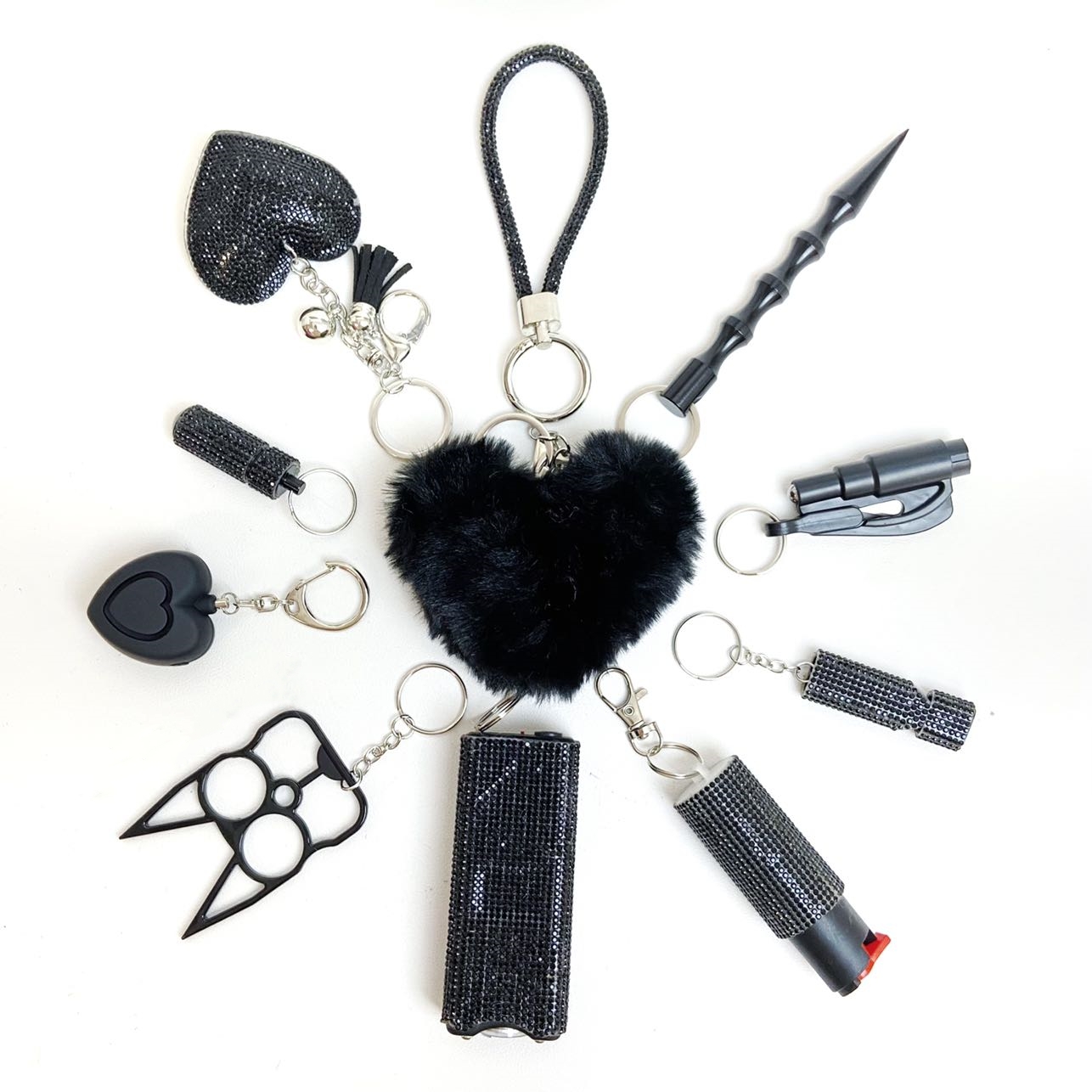 All Black Safety Keychain - Premium self defense keychain set for women's personal safety. Features Tactical grade materials and Discrete design.