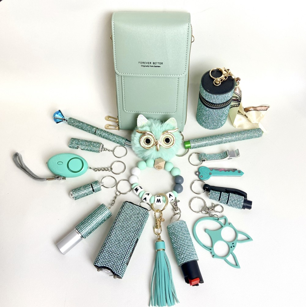 All Teal Safety Keychain - Premium self defense keychain set for women's personal safety. Features Keychain attachment and Durable construction.