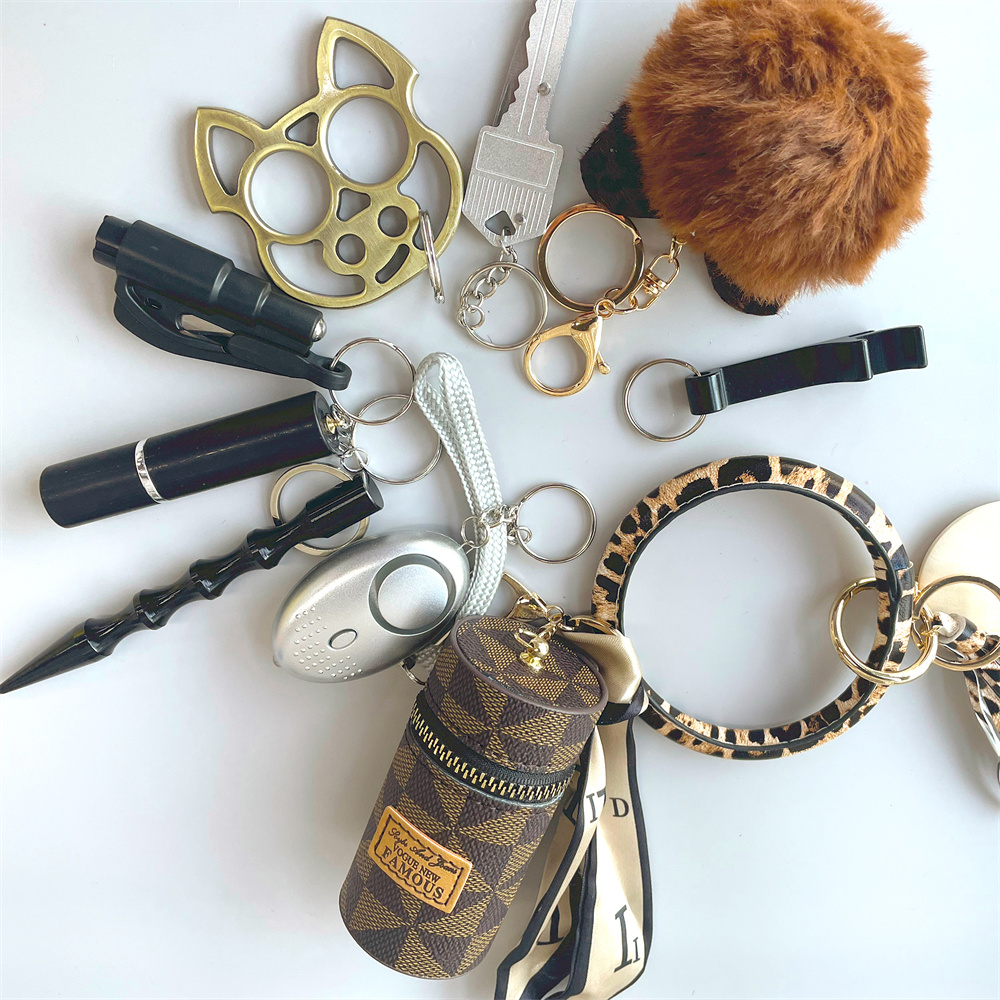Beaded Card Bag Wool Ball Bottle Opener Finger Tiger Key Self-defense Key Buckle Set - Premium self defense keychain set for women's personal safety. Features Keychain attachment and Durable construction.