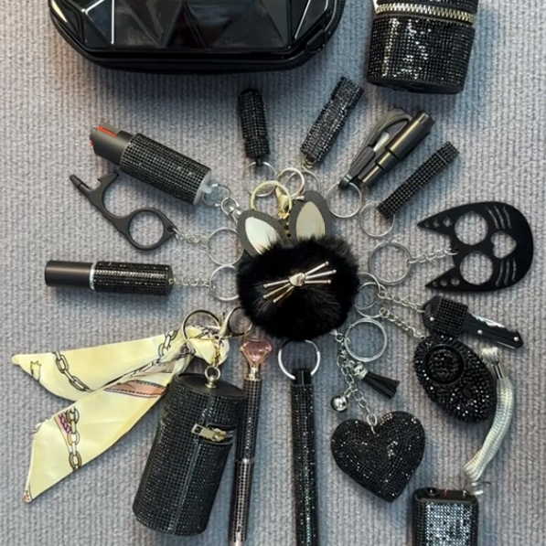 Black Set - Premium self defense keychain set for women's personal safety. Features Tactical grade materials and Discrete design.