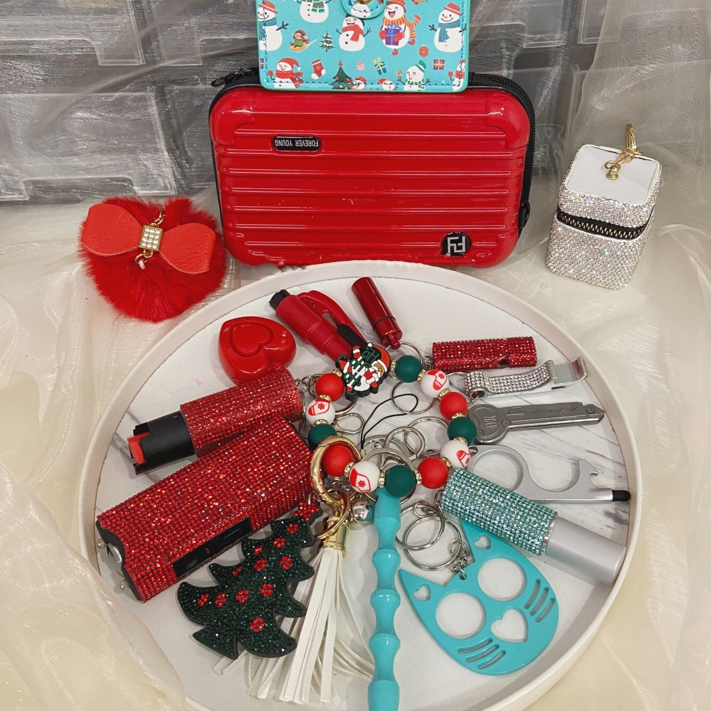 Christmas Self Defense Keychain -Vintage Christmas Set - Premium self defense keychain set for women's personal safety. Features Keychain attachment and Durable construction.