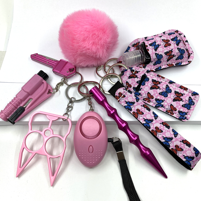 Custom Personal Safety Survival Women Alarm Window Breaker Set Girl Self Defense Keychain - Premium self defense keychain set for women's personal safety. Features 130dB emergency alarm and LED strobe light.