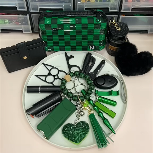 Dark Green Chessboard Keychain - Premium self defense keychain set for women's personal safety. Features Keychain attachment and Durable construction.