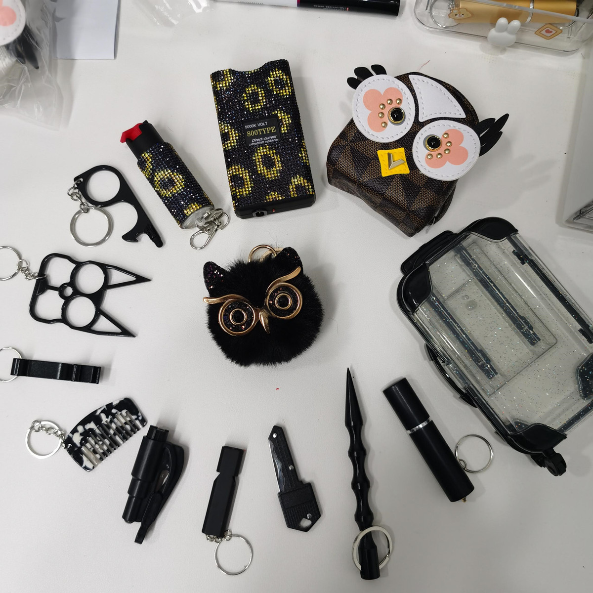 Fashion Sunflowers Self Defense Keychain Set With Mini Owl Backpack - Premium self defense keychain set for women's personal safety. Features Keychain attachment and Durable construction.