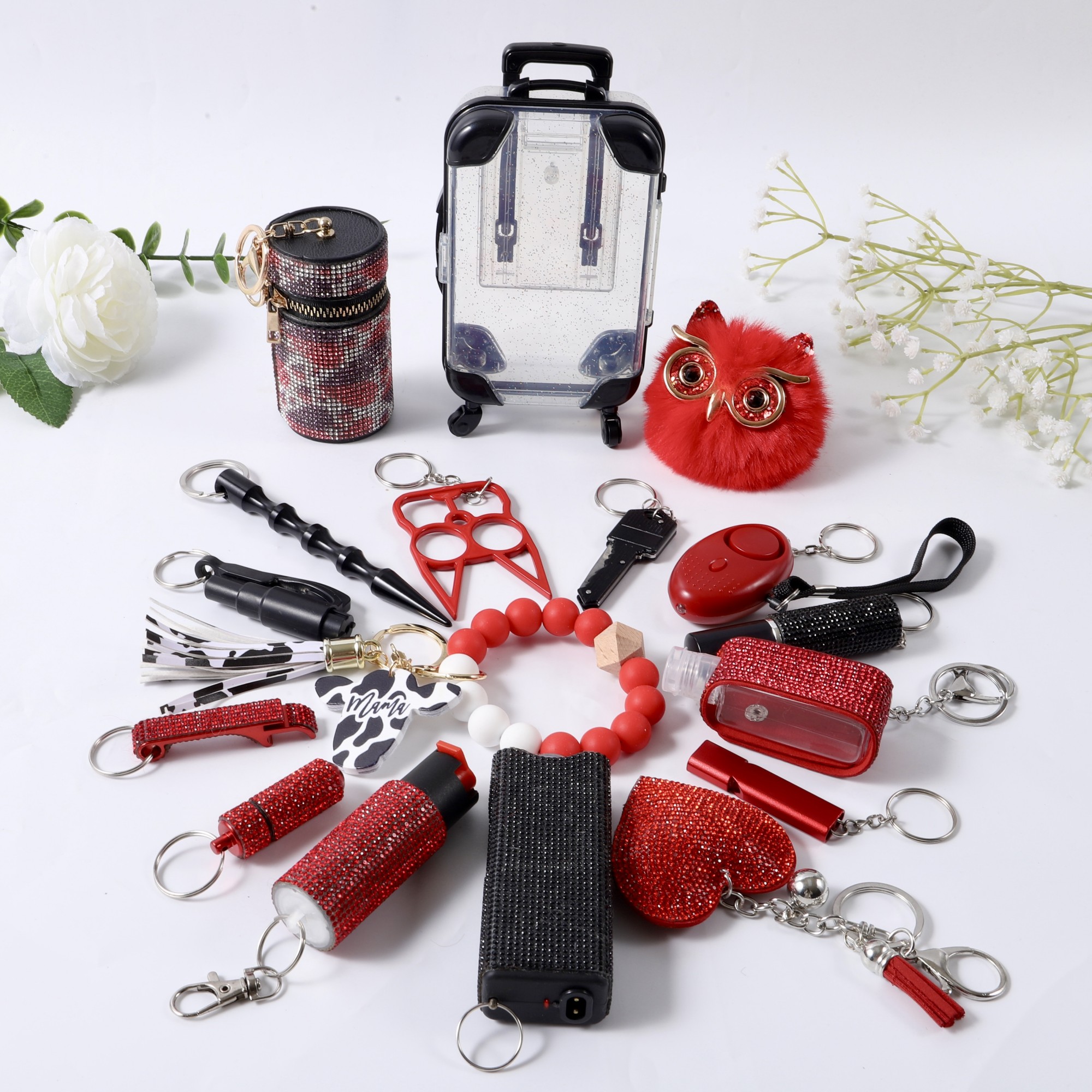 Fix Keychain Set - Red And Black Classy - Premium self defense keychain set for women's personal safety. Features Tactical grade materials and Discrete design.