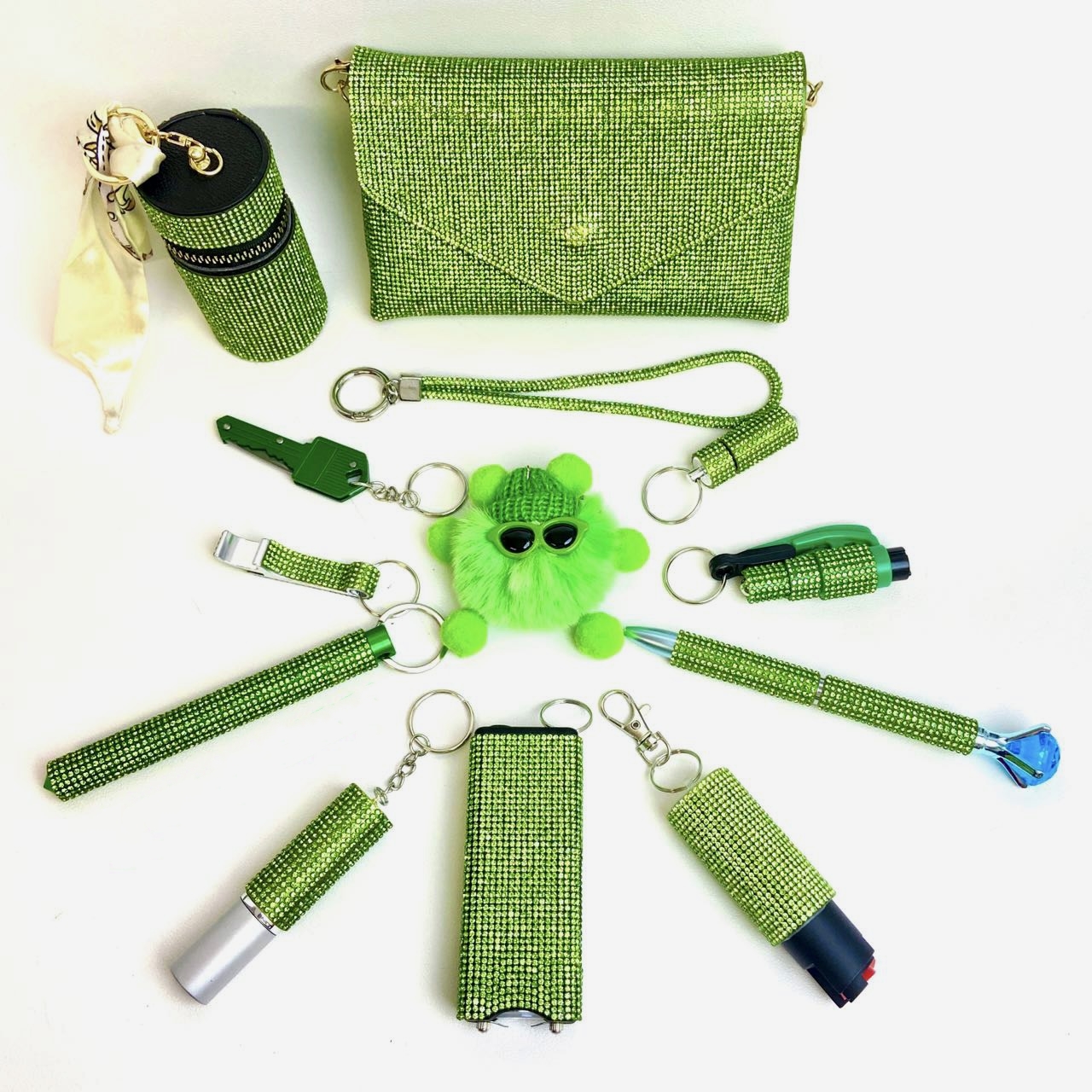 Green Safety Keychain - Premium self defense keychain set for women's personal safety. Features Keychain attachment and Durable construction.