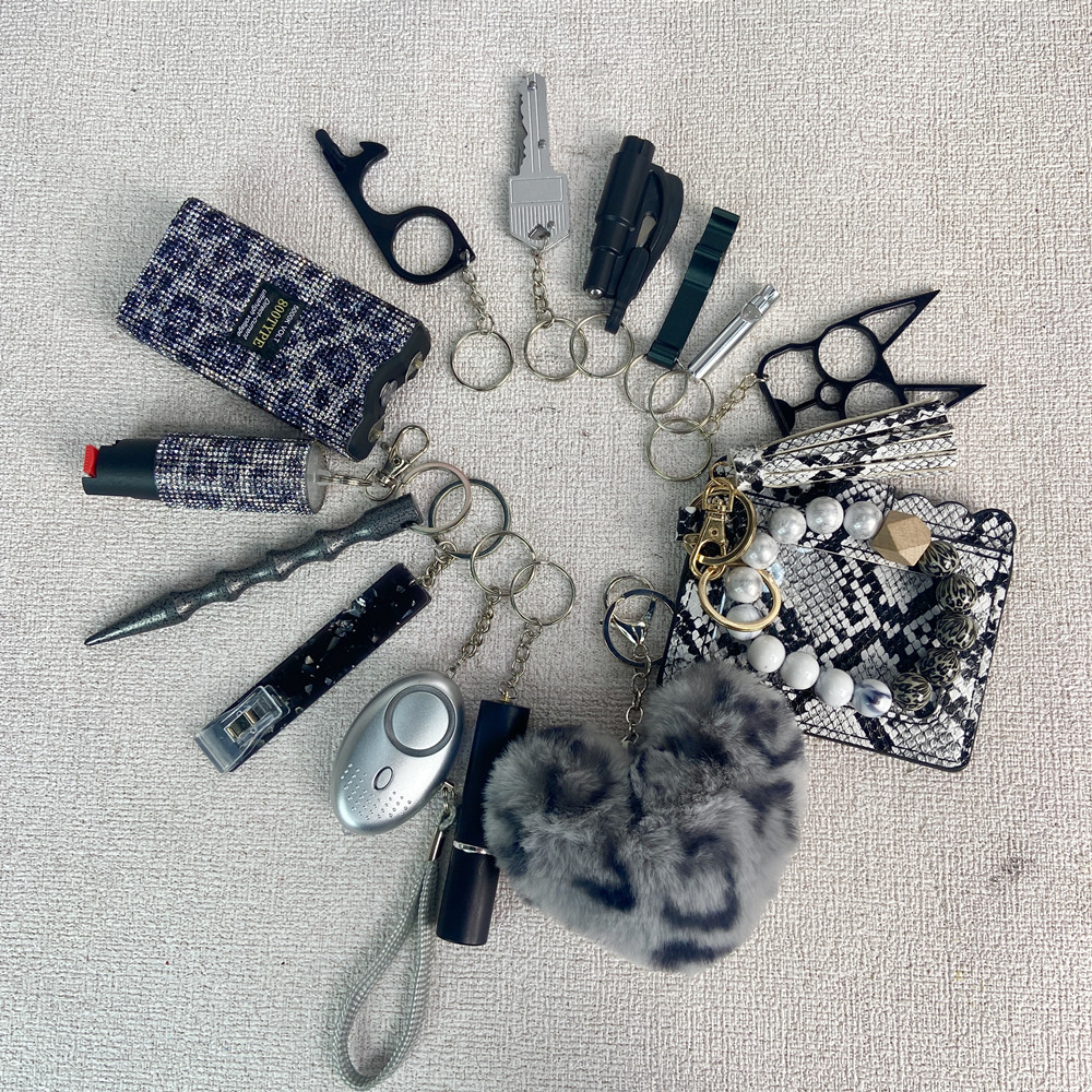 Hair Ball Pendant Mouth Red Bag Spray Key Ring Suit - Premium self defense keychain set for women's personal safety. Features OC pepper spray and Compact size.