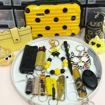 Honey bee safety keychain set - Premium self defense keychain set for women's personal safety. Features Keychain attachment and Durable construction.