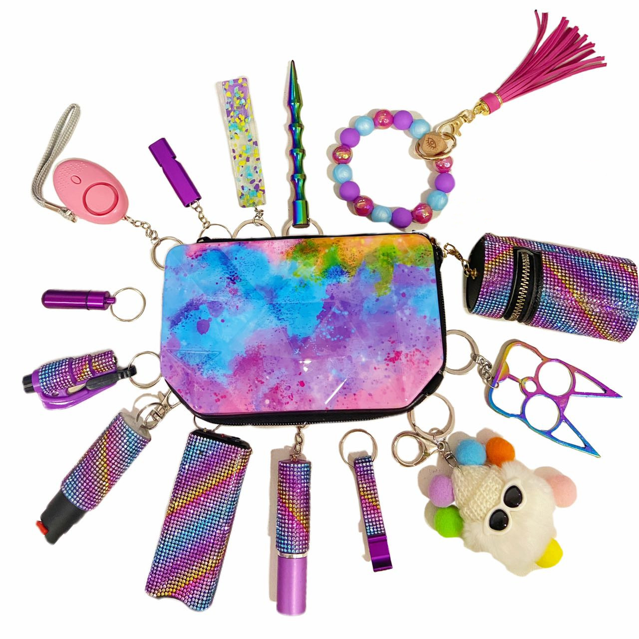 Lovely Rainbow Safety Keychain - Premium self defense keychain set for women's personal safety. Features Keychain attachment and Durable construction.