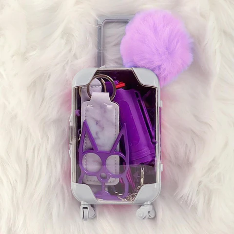 Purple Personalized Mini Self Defense Keychains Suitcase Set Customization Available - Premium self defense keychain set for women's personal safety. Features Keychain attachment and Durable construction.