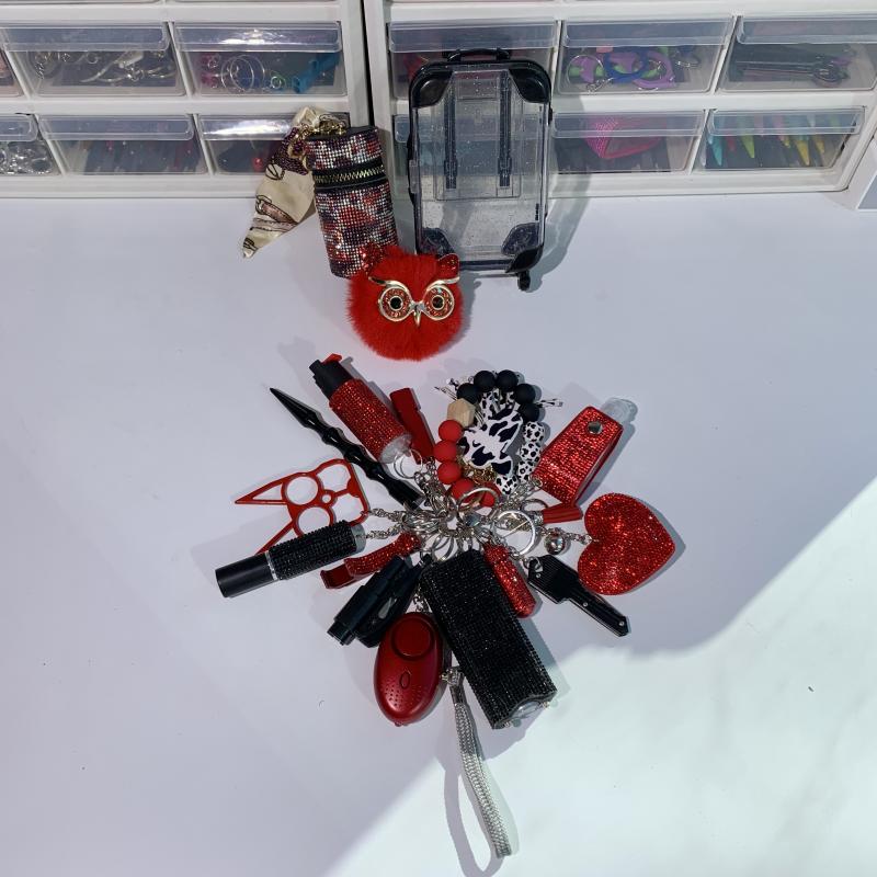 Red Shiny Black Lightning Keychain 16pcs Keychain Set - Premium self defense keychain set for women's personal safety. Features 16-piece comprehensive set and Tactical grade materials.