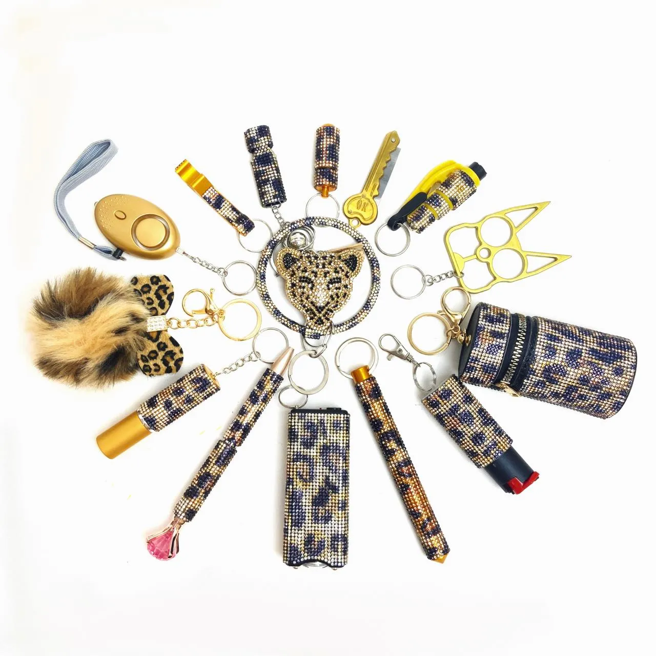 A colorful safety keychain set