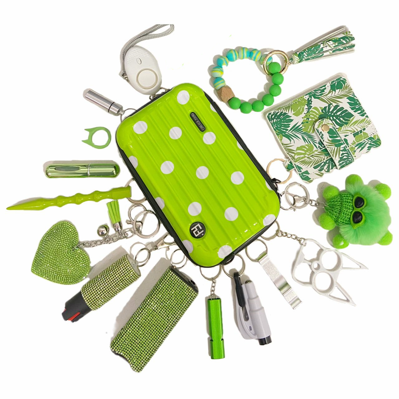 White Dot And Green Safety Keychain - Premium self defense keychain set for women's personal safety. Features Keychain attachment and Durable construction.