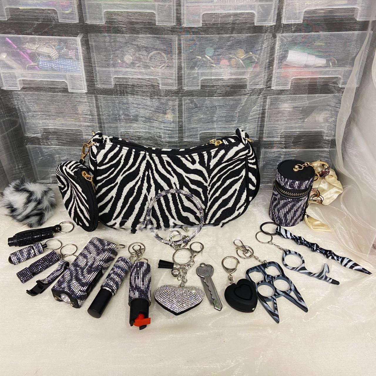 Zebra Self Defense Keychain Set - Premium self defense keychain set for women's personal safety. Features Keychain attachment and Durable construction.